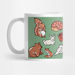 Winter Animals sticker pack green background Mug